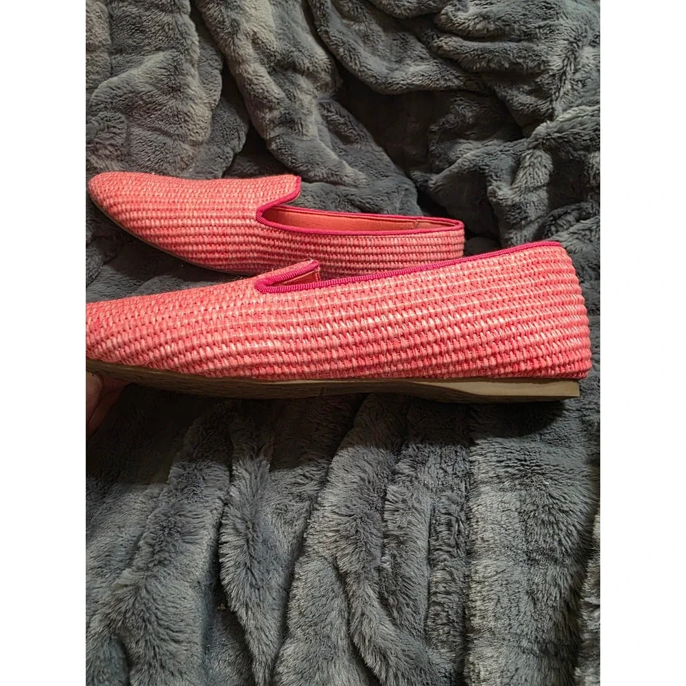 Birdies Starling Pink Woven Raffia Loafers Smoking Slippers Womens 9.5